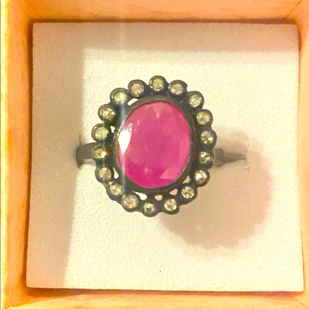 8ctw Red Ruby and Rose Cut Diamond Ring